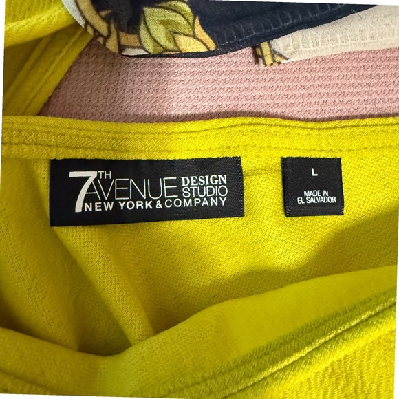 7th Avenue New York Company Yellow Textured V-Neck Top Scarf Tie Sleeves Size L - Picture 5 of 8